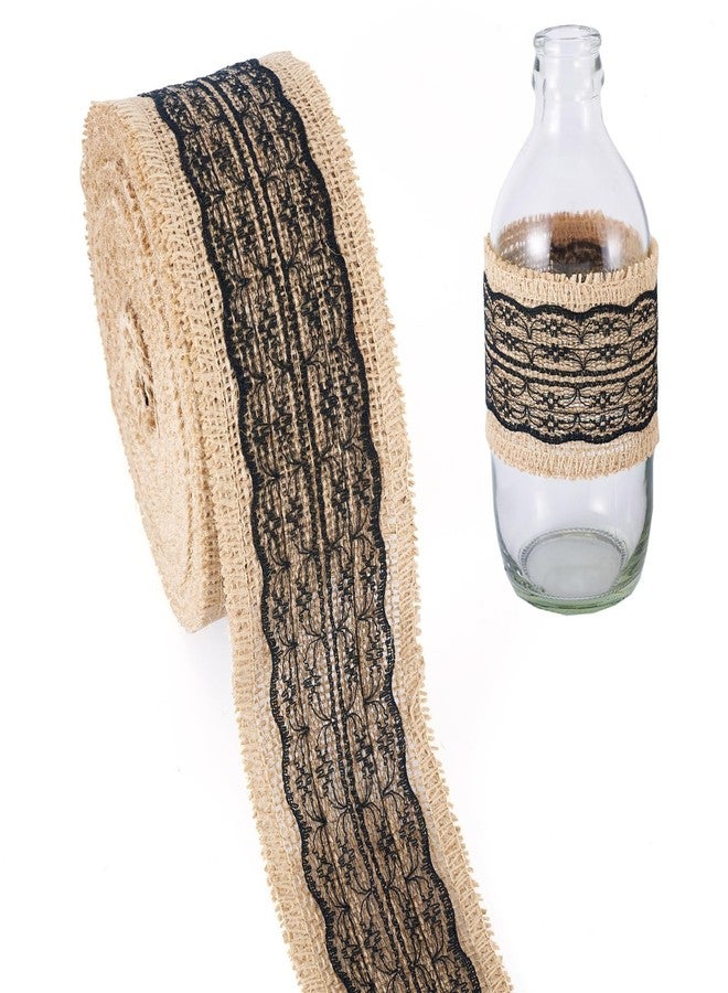 Craftdady Natural Jute Burlap Ribbon with Black Lace 2.28 Inch Width Burlap Lace Ribbon Rustic Craft Ribbon for Home Decoration Wedding Gift Wrapping Wreath Bouquet DIY Crafts 1 Roll/10 m/10.9 Yards - Image 1